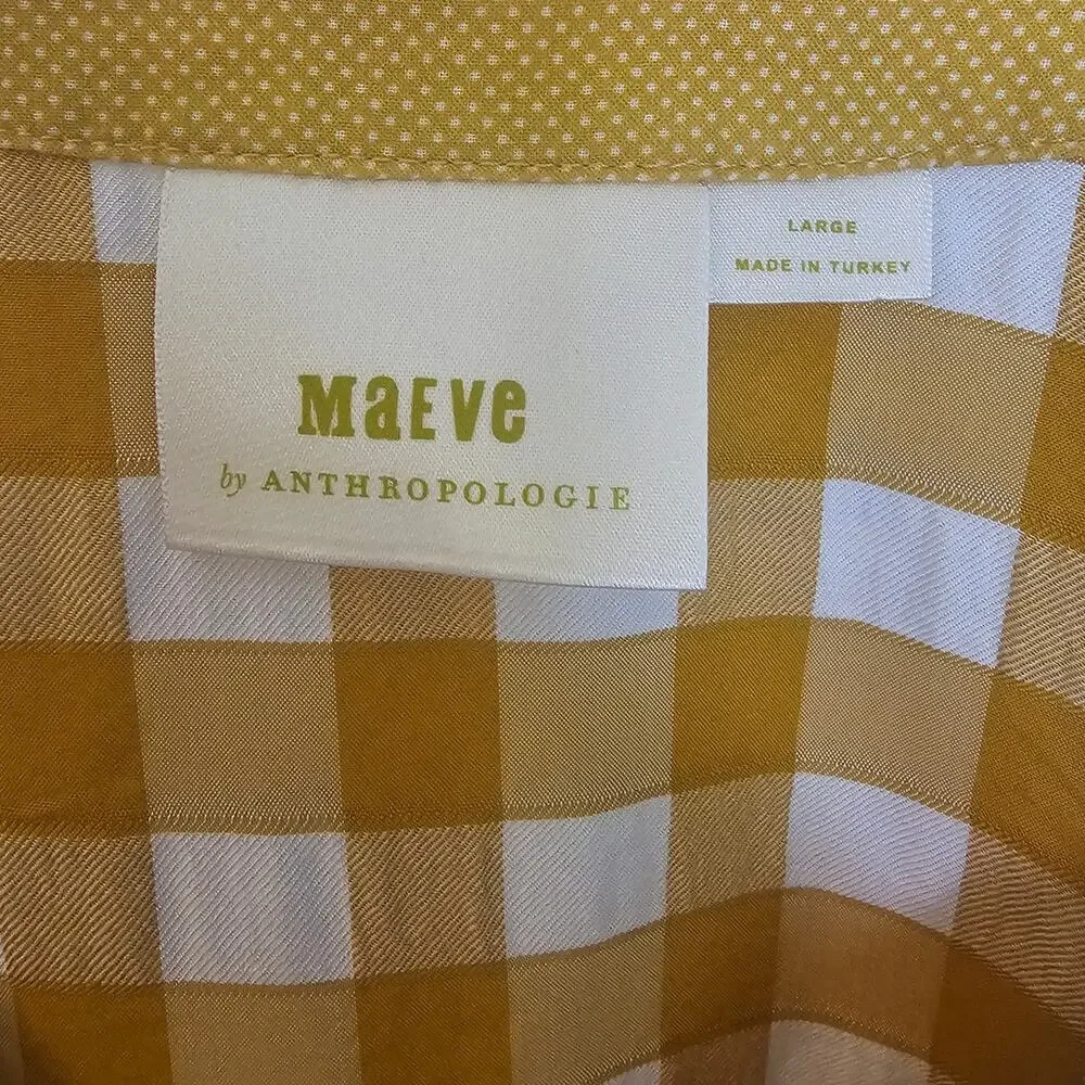 Maeve by Anthropologie April Gingham Mustard Yellow & White Boho Babydoll Blouse